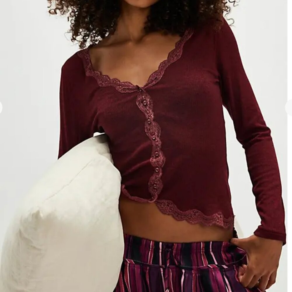 NWT Free People Big Love Rib Cardi in Ruby Heather